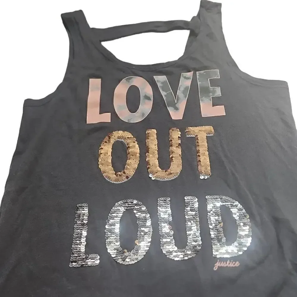 Justice Active Girls Love Out Loud Flip Sequined Athletic Tank - Size 8